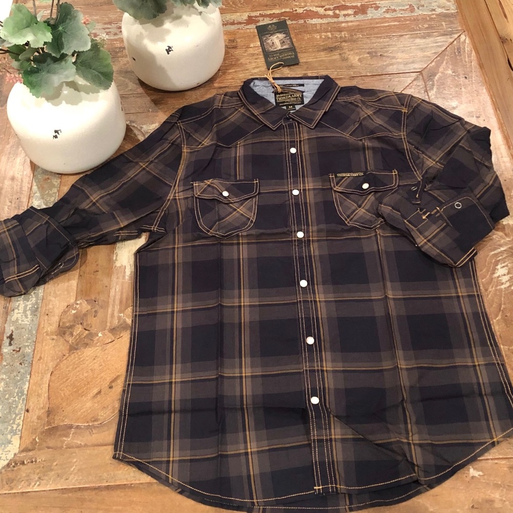 Third & Army Plaid Button Down